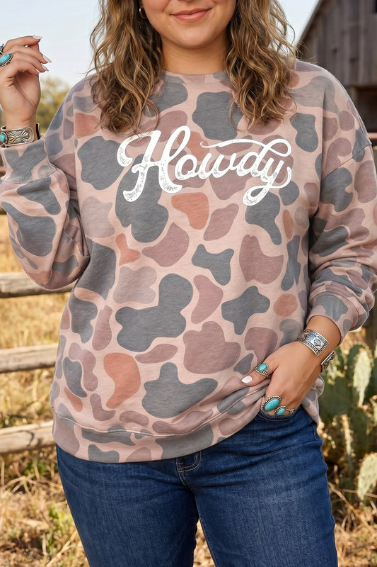 Khaki Camo Howdy Western Graphic Crewneck