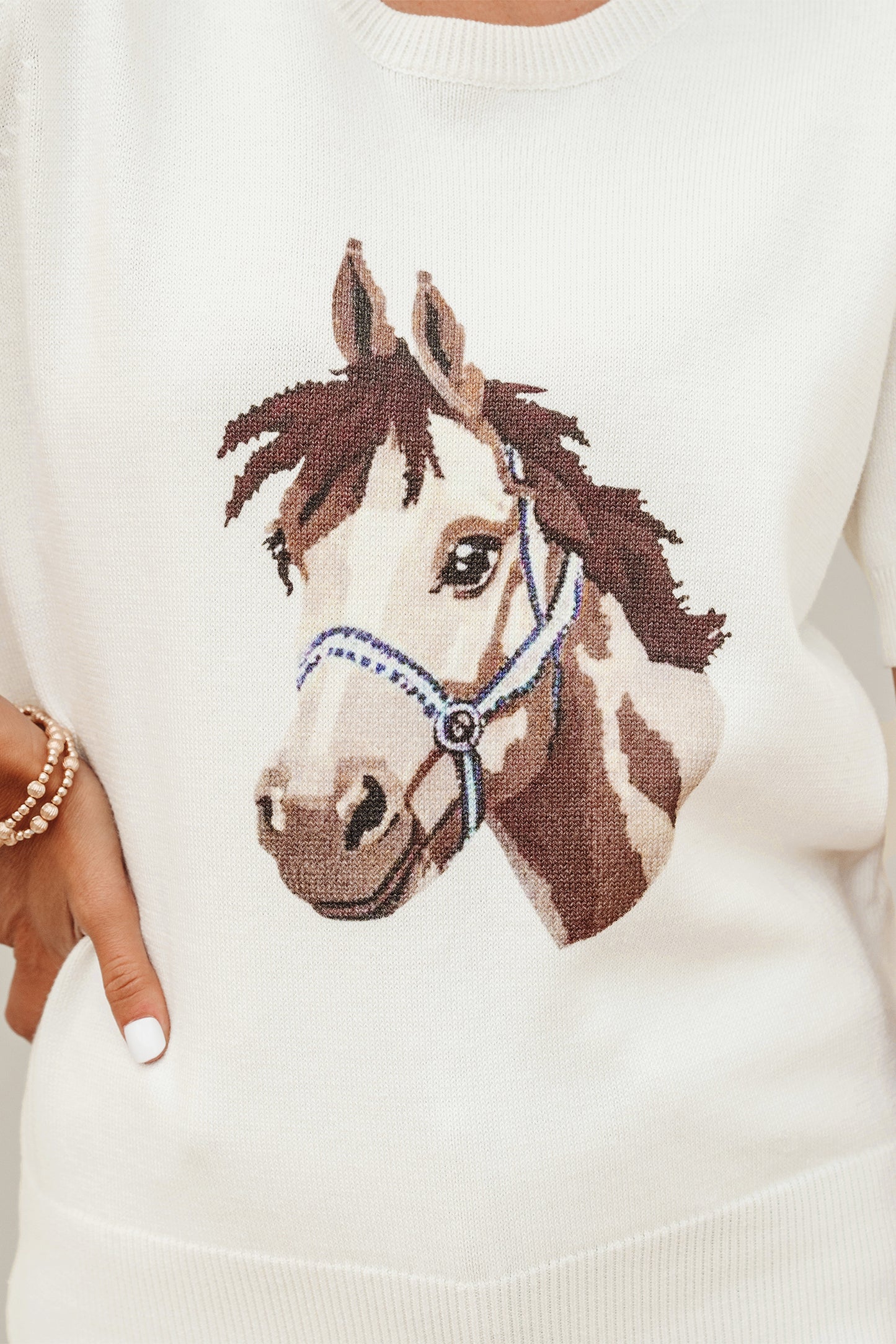 White Wild West Horse Head Knit Tee