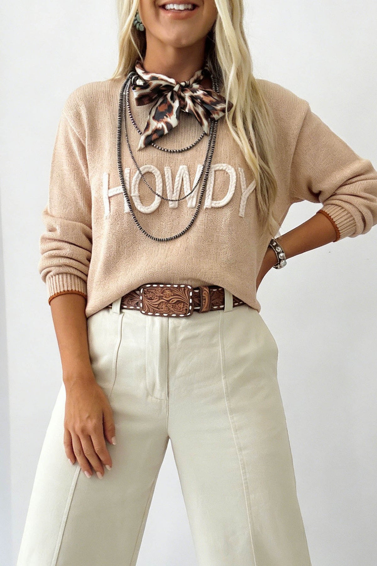 HOWDY Rope Letter Relaxed Sweater
