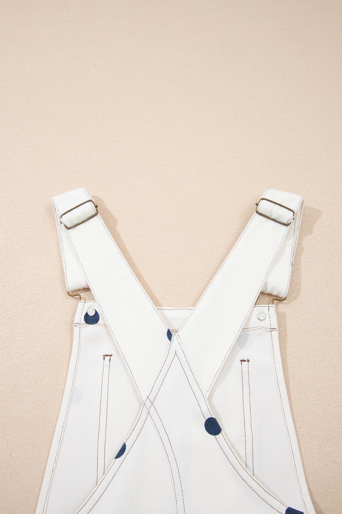 Jet Stream Polka Dot Print Bib Pocket Denim Barrel Overalls Jumpsuit