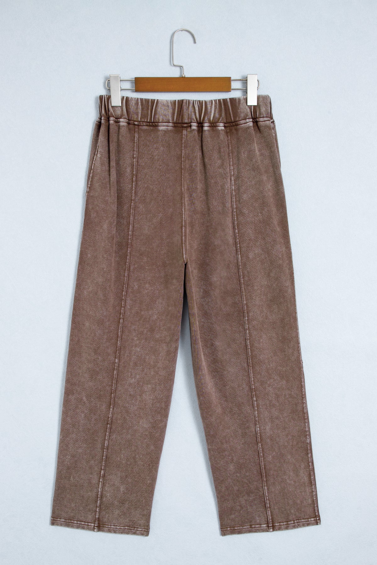 Coffee Mineral Wash Elastic Waist Barrel Pants
