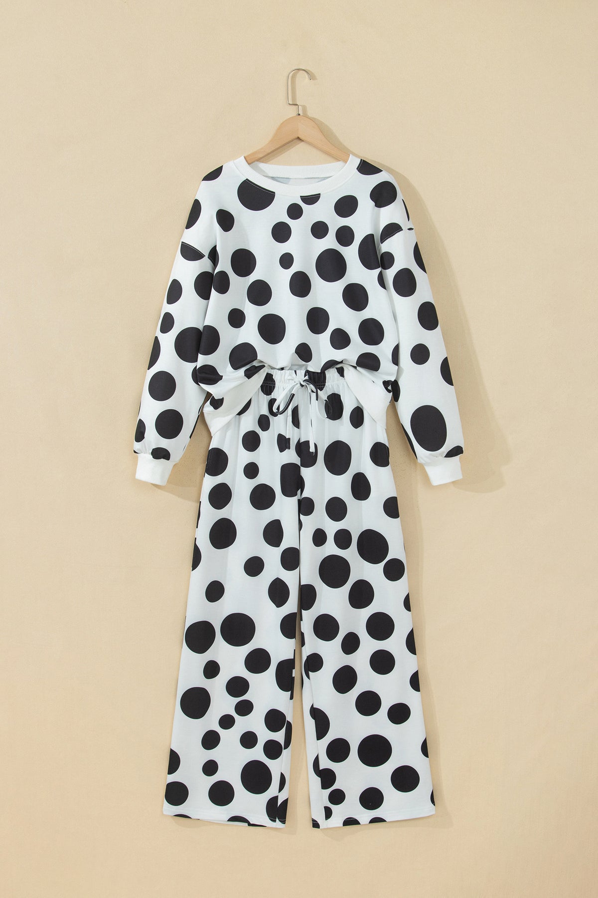 Polka Dot Long Sleeve Top & Drawstring Pants Set