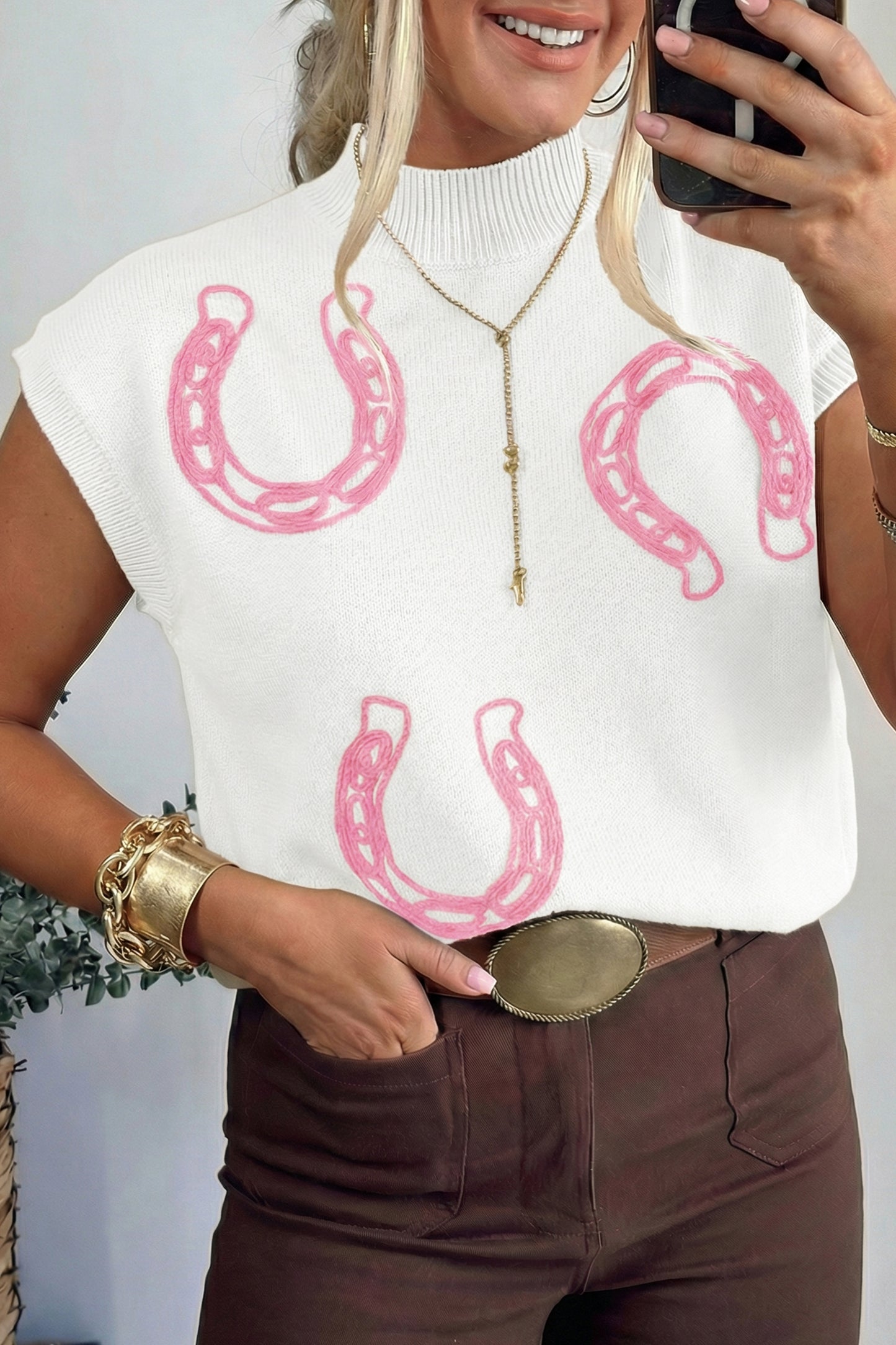 Parchment Corded Horseshoe Mock Neck Sweater Available in multiple colors