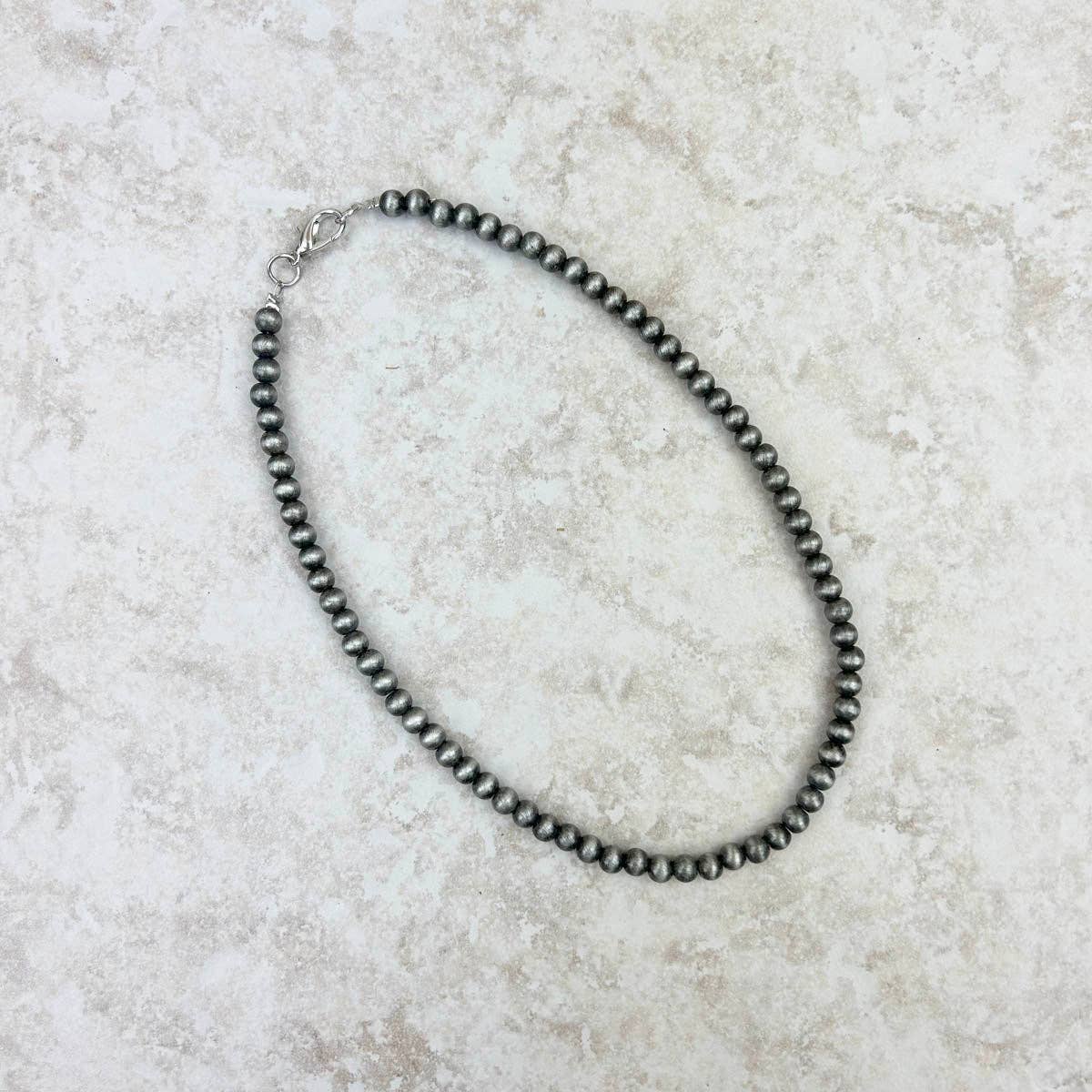 NKS230603-30-SILVER      16 Inches 6mm silver Navajo pearl bead Necklace