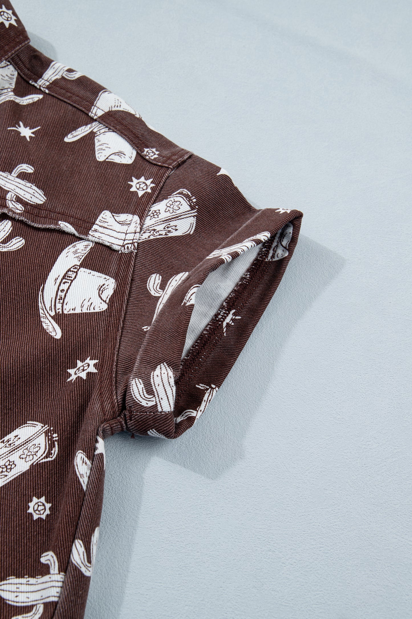 Brown Cowgirl Print Raw Edge Denim Dress