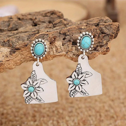 Floral Cattle Tag Earrrings