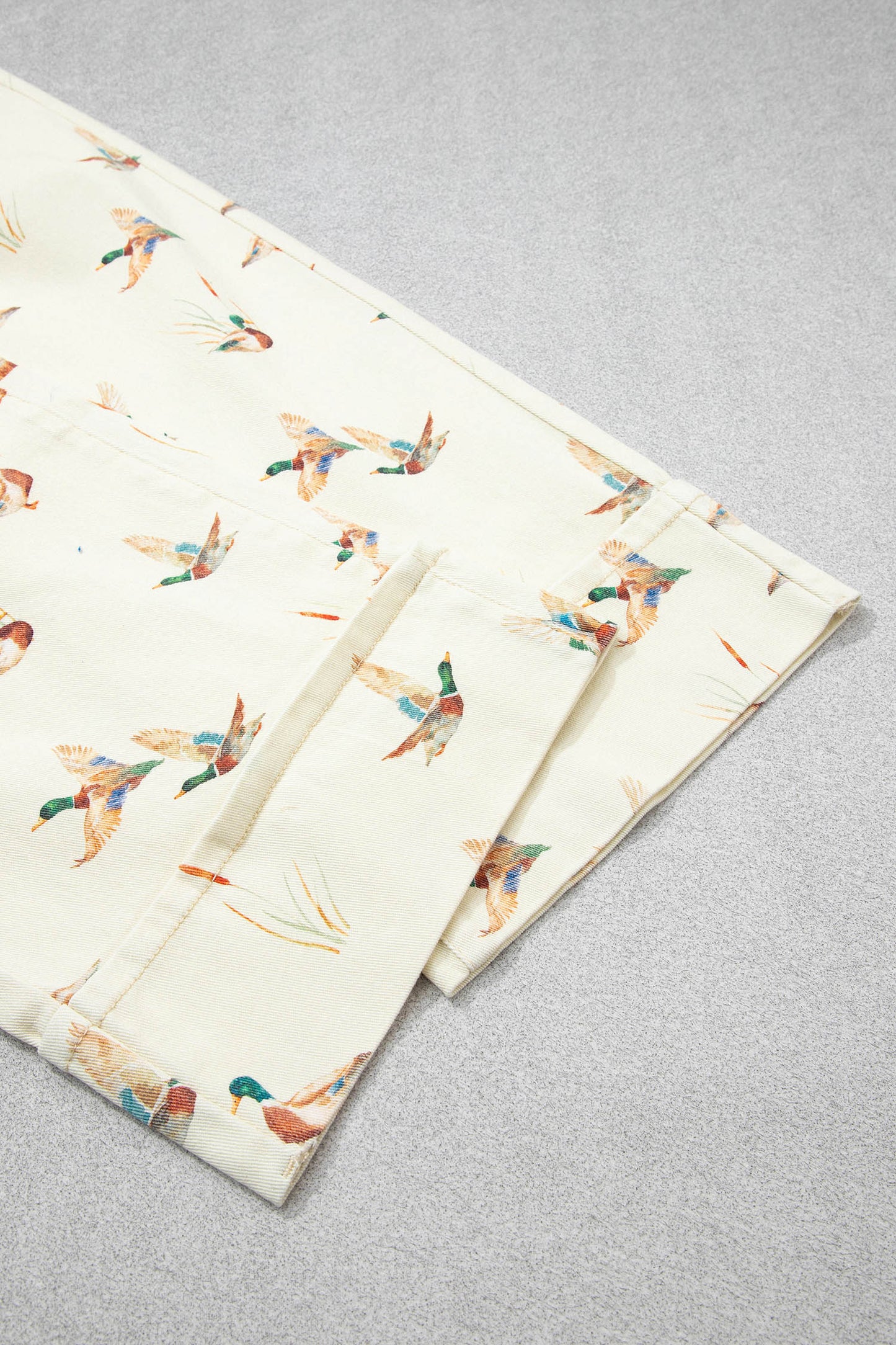 Beige Mallard Printed Cuffed Hem Jeans