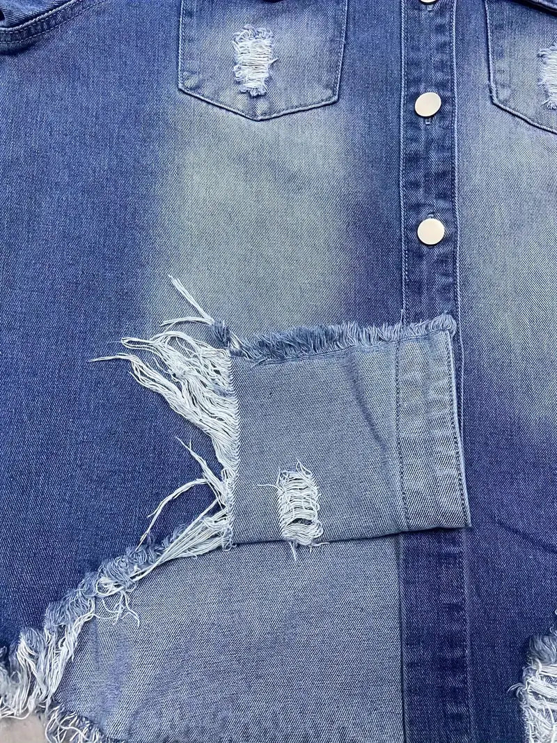Womens Distressed Denim Shacket