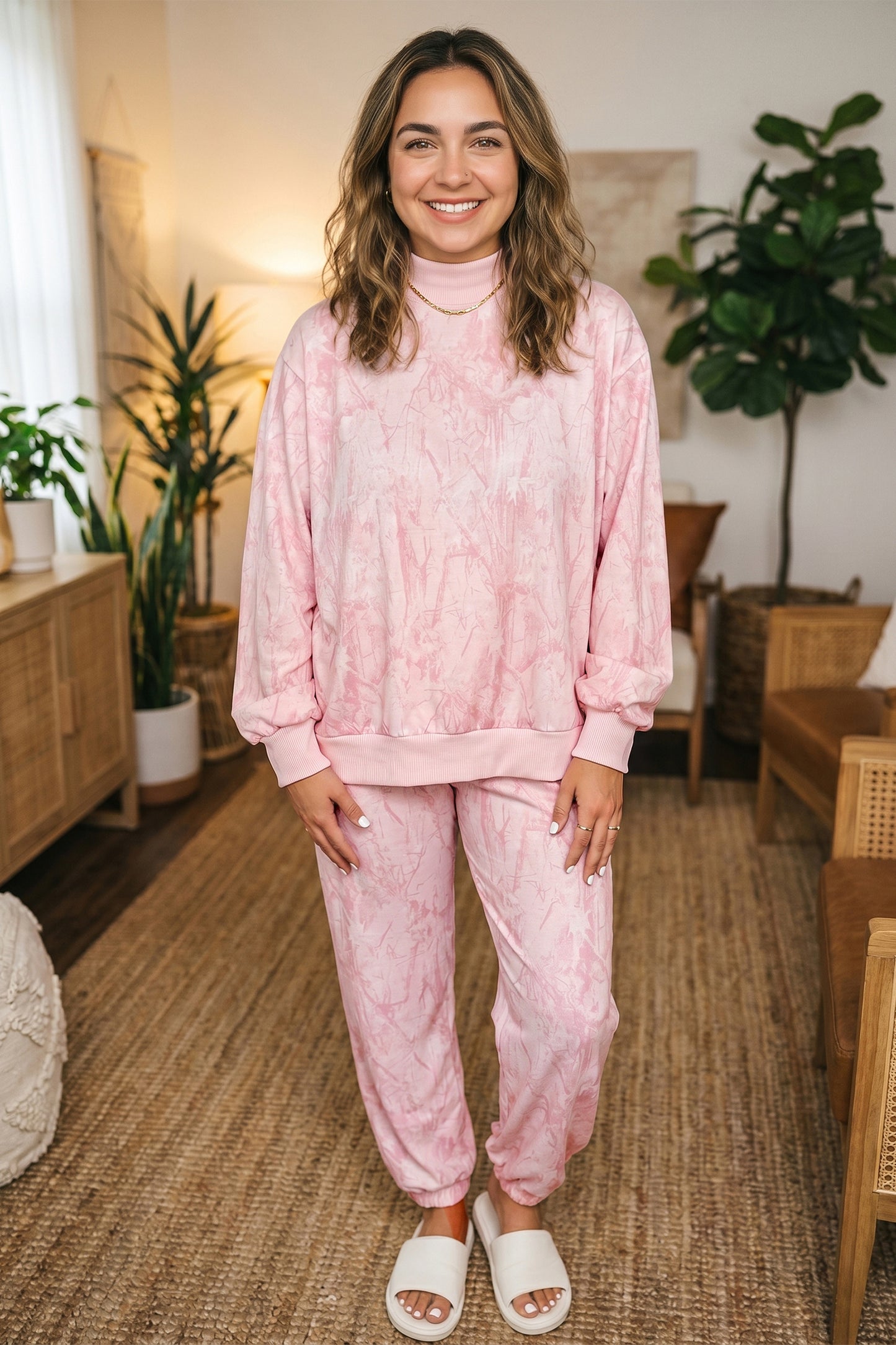 Camouflage Mock Neck Pullover & Pants Set 1X–4X