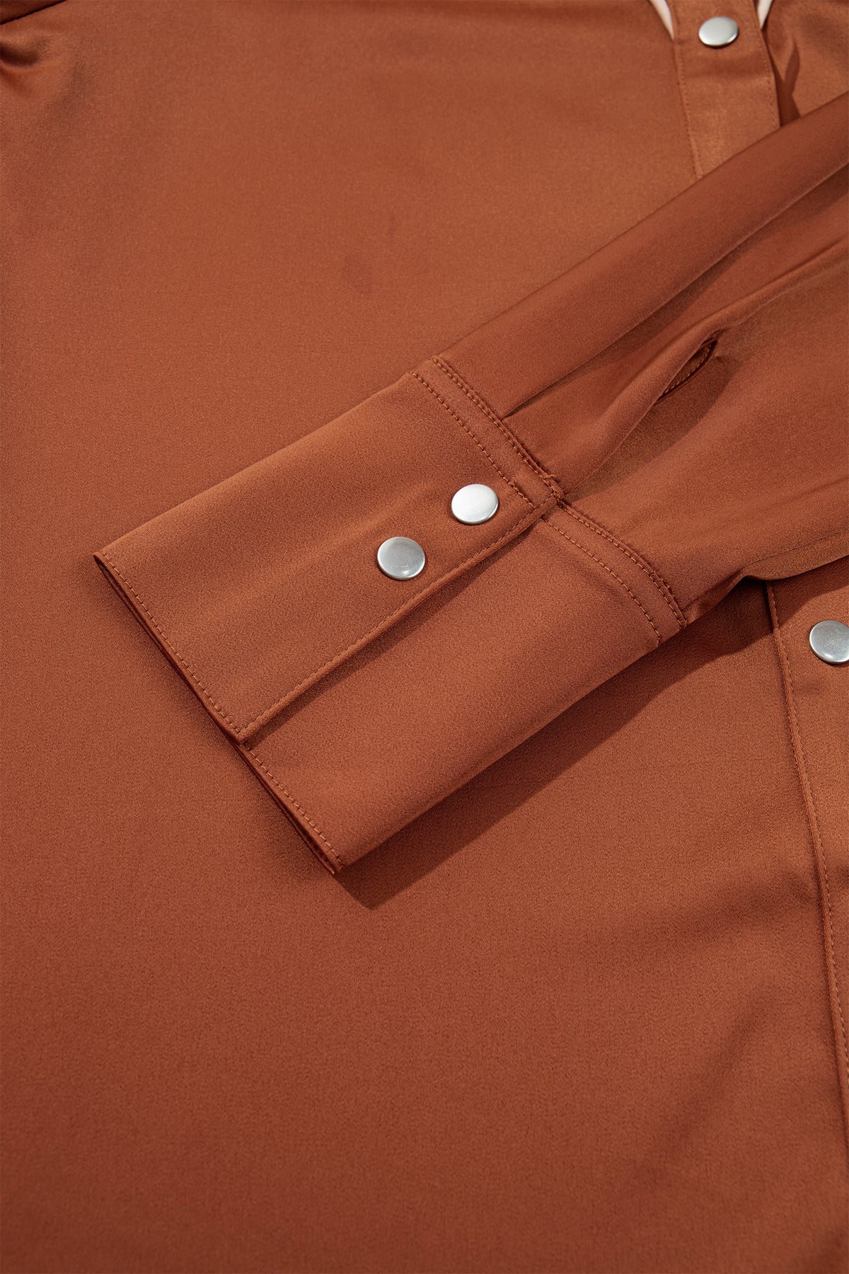 Cinnamon Silky Western Yoke Button-Front Shirt