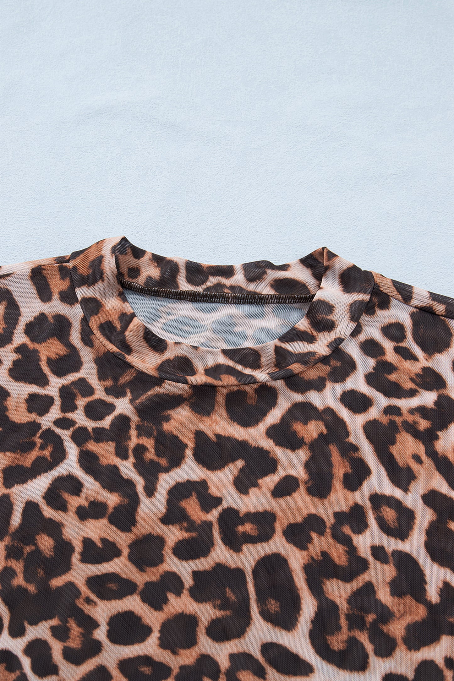 Plus Leopard Mesh Long Sleeve Top