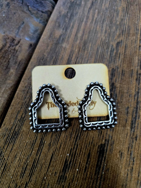 Angus Ridge Cattle Tag Silvertone Earrings