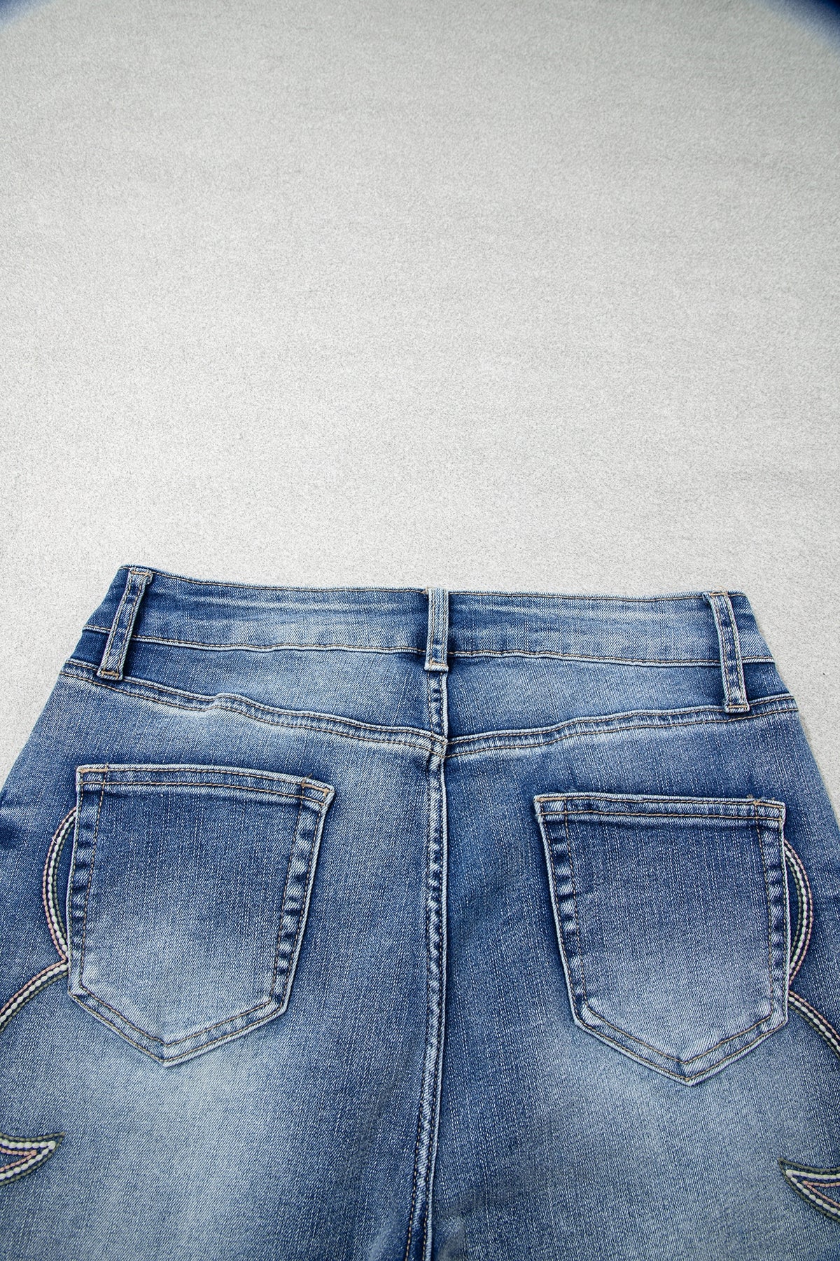 Blue Western Embroidered Flare Jeans