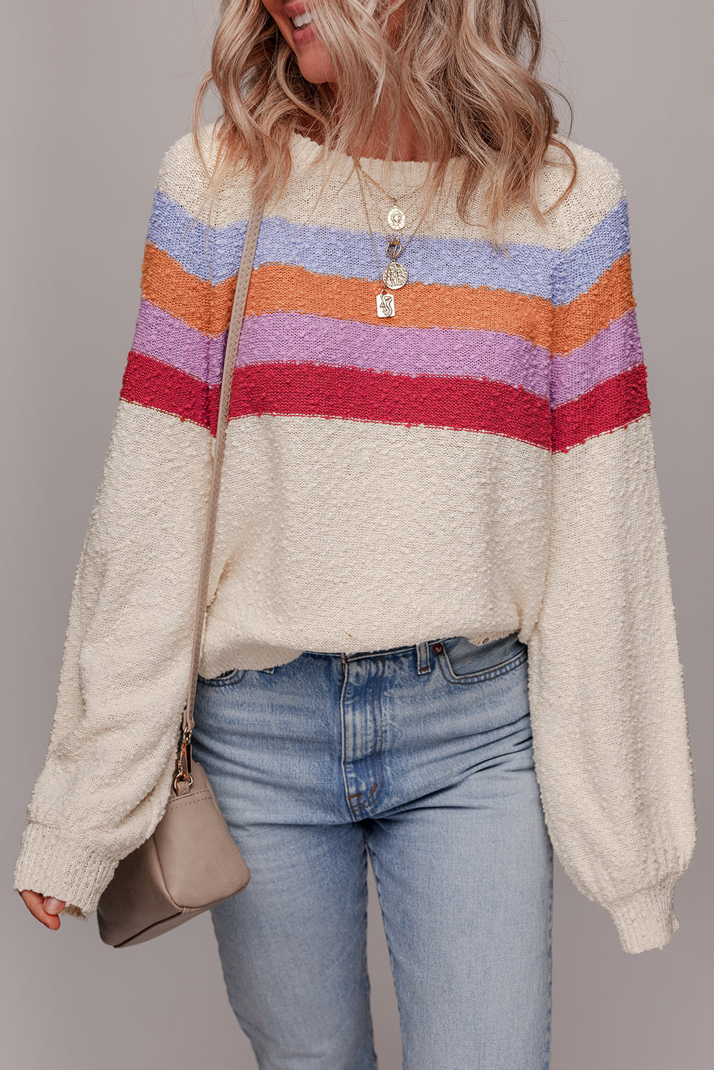Jet Stream Striped  Loose Sleeve  Sweater