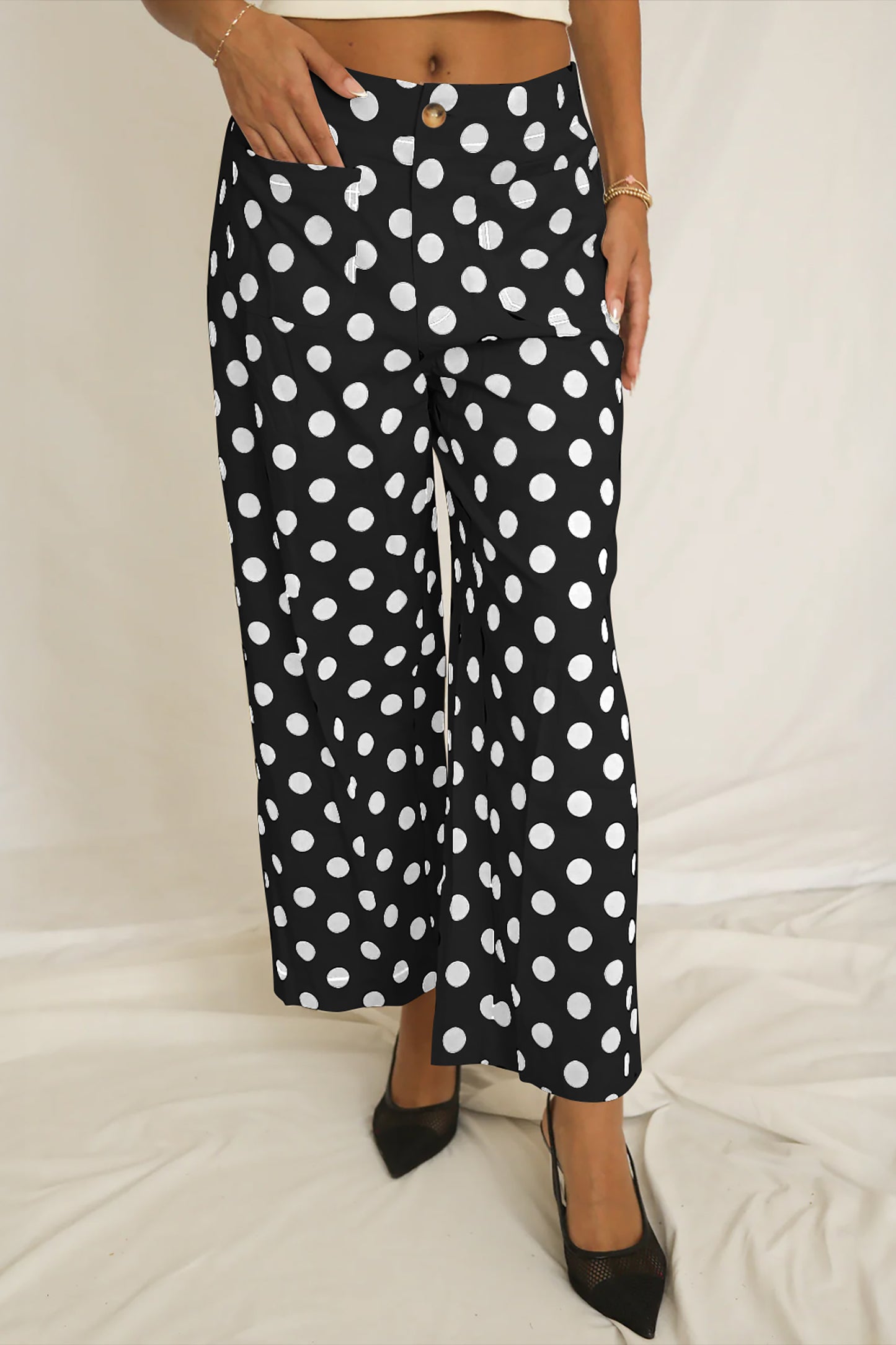 Black Polka Dot Straight Leg Pants Also available in White