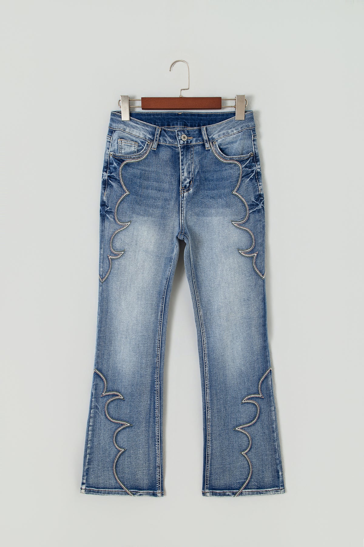Blue Western Embroidered Flare Jeans