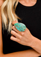 Adjustable 2" Gold Turquoise Stone Ring