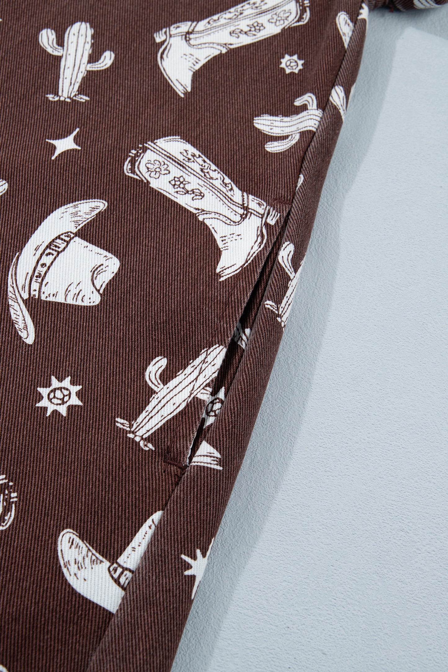 Brown Cowgirl Print Raw Edge Denim Dress