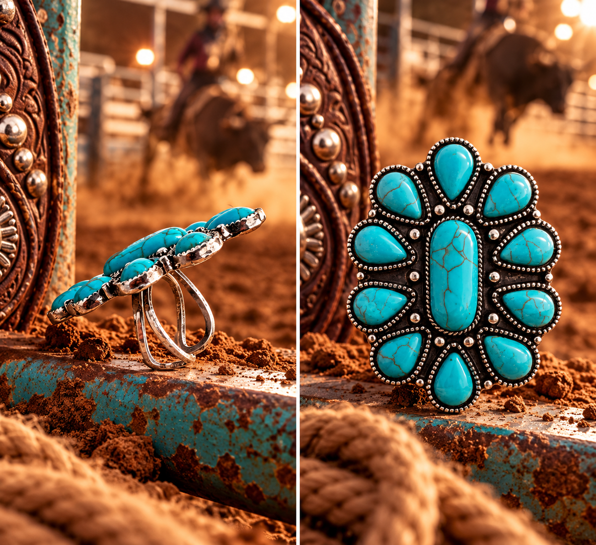 Western Design Faux Turquoise Stone Cuff Ring