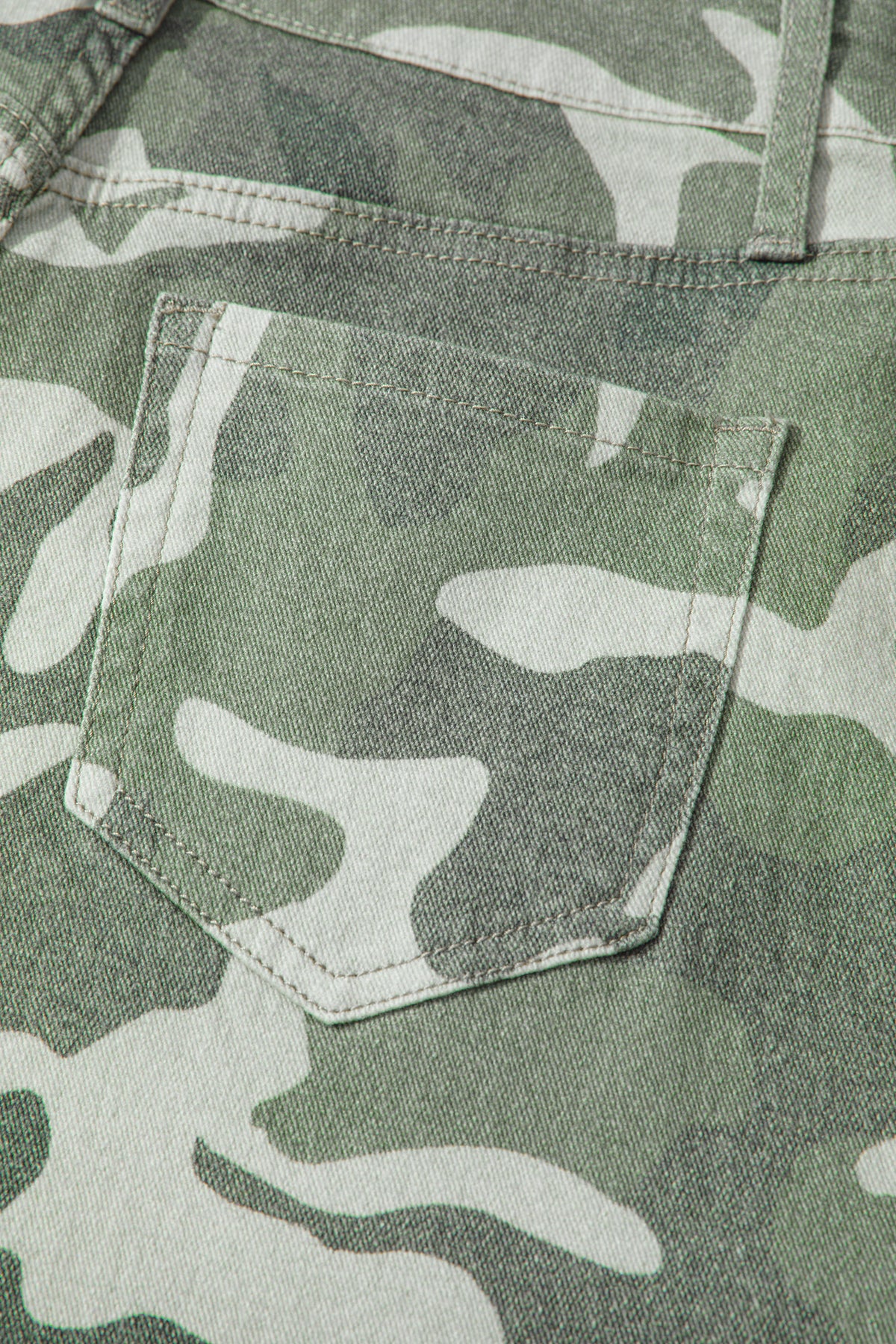 Green Camo Button Fly Straight Leg Ankle Jeans
