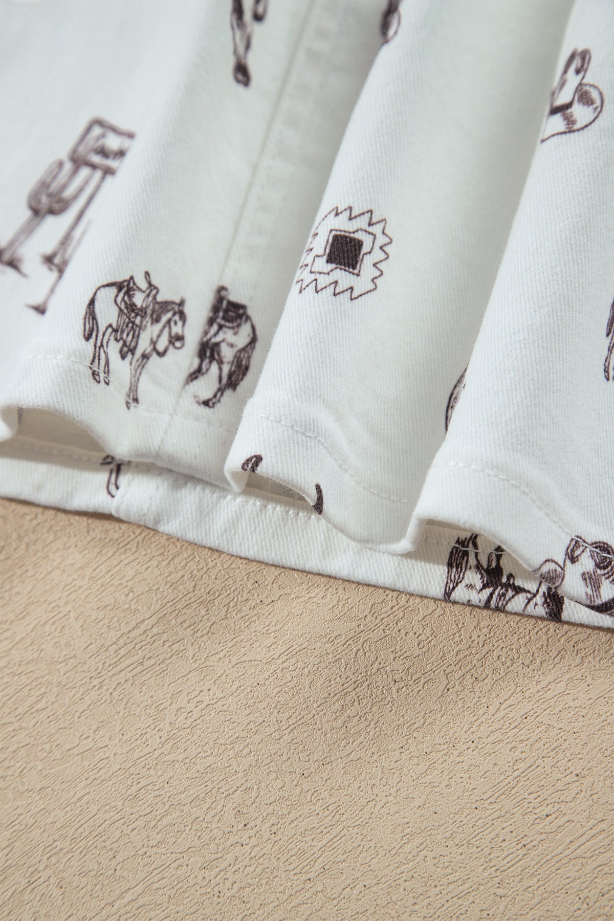 White Western Cactus, Horse & Bull Denim Skirt