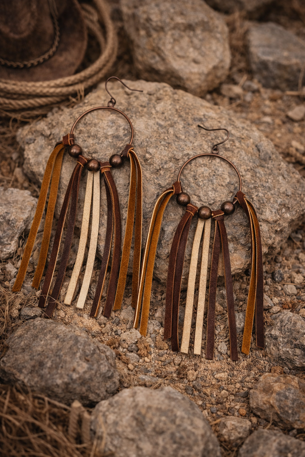Copper Hoop with Navajo Pearls Tassel Earrings