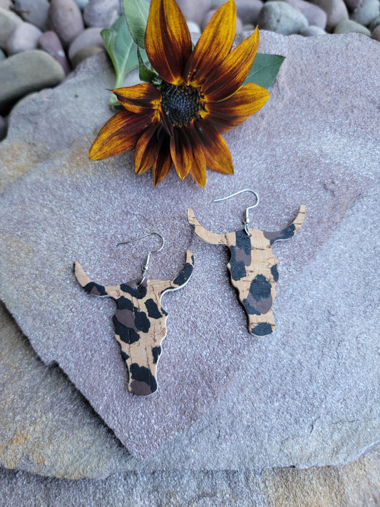 Faux Wood Steer Head Earring