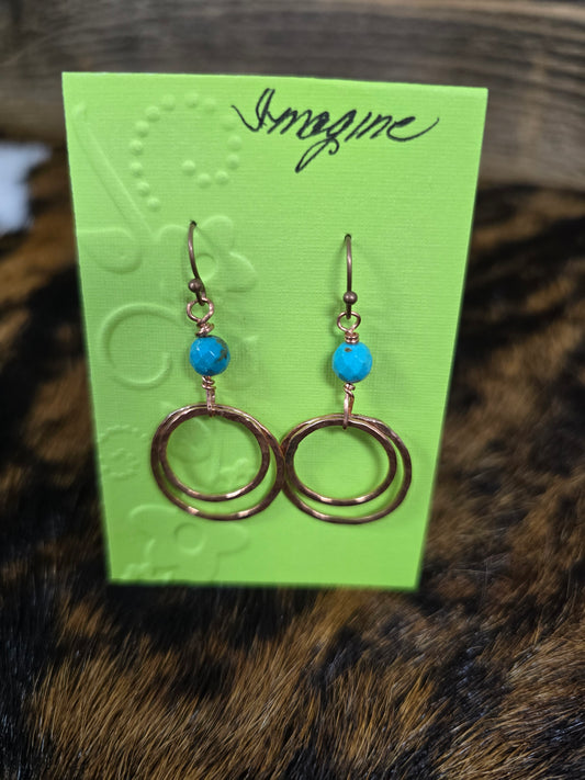Double Copper Hoops with Turquoise Stones