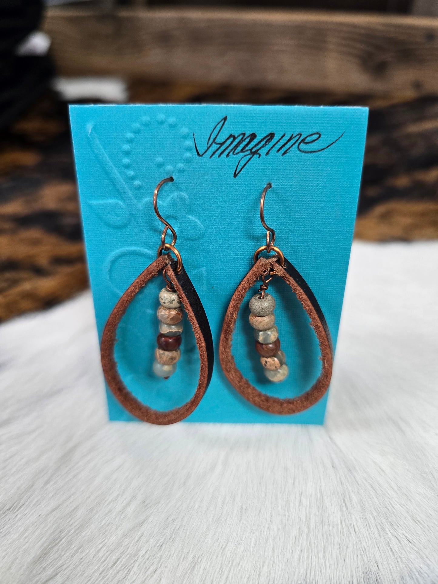 Leather and Bead Drop Earrings