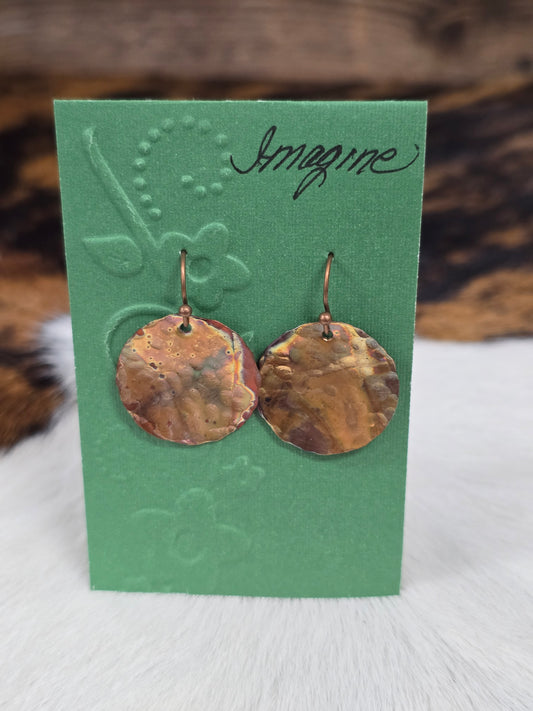 Round Copper Heated Disk Earrings