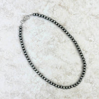 18" 6mm Silver Faux Navajo Pearl Necklace ✨
