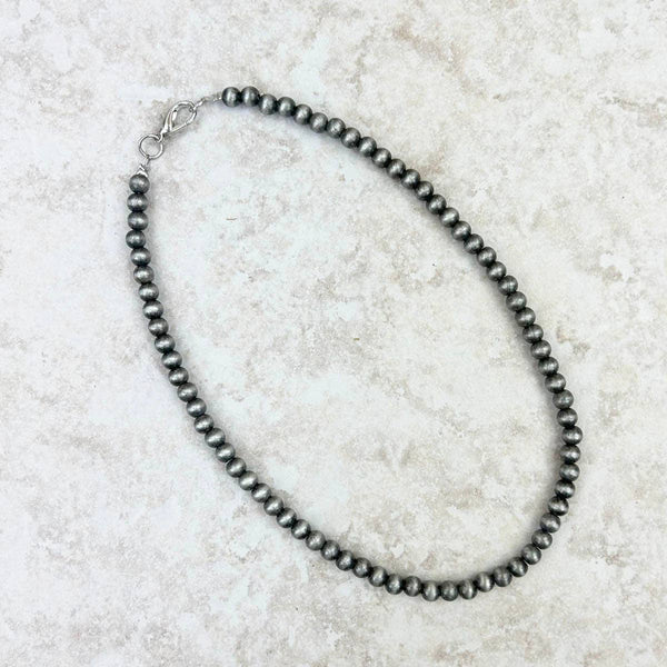 18" 6mm Silver Faux Navajo Pearl Necklace ✨
