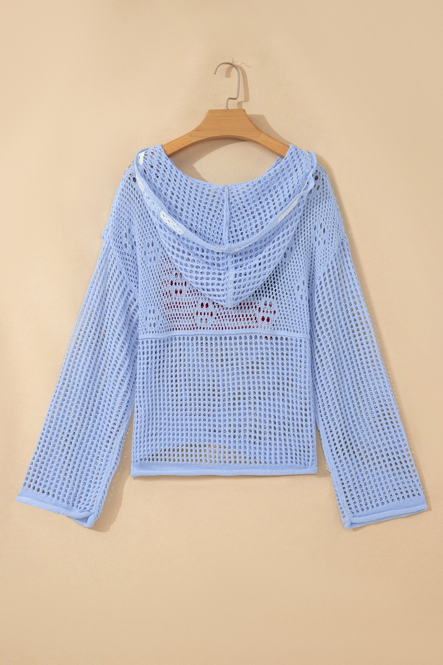 White Hollow Out Crochet Knit American Flag Patched Sweater Hoodie