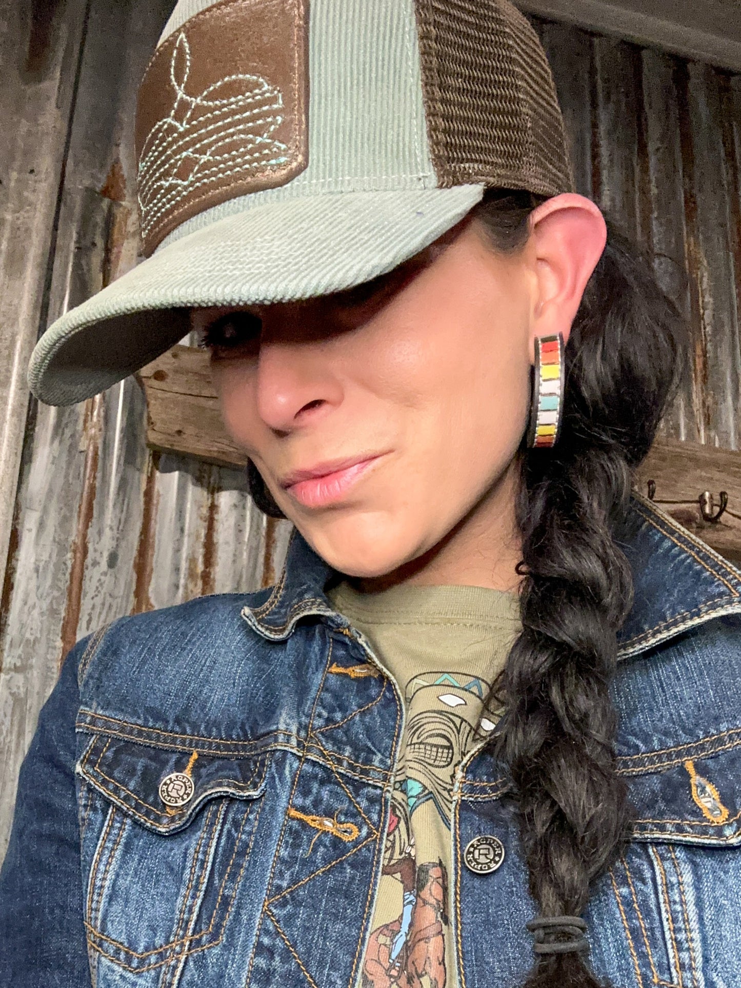 Vera Hoops — Hand-Tooled Turquoise Leather Earrings