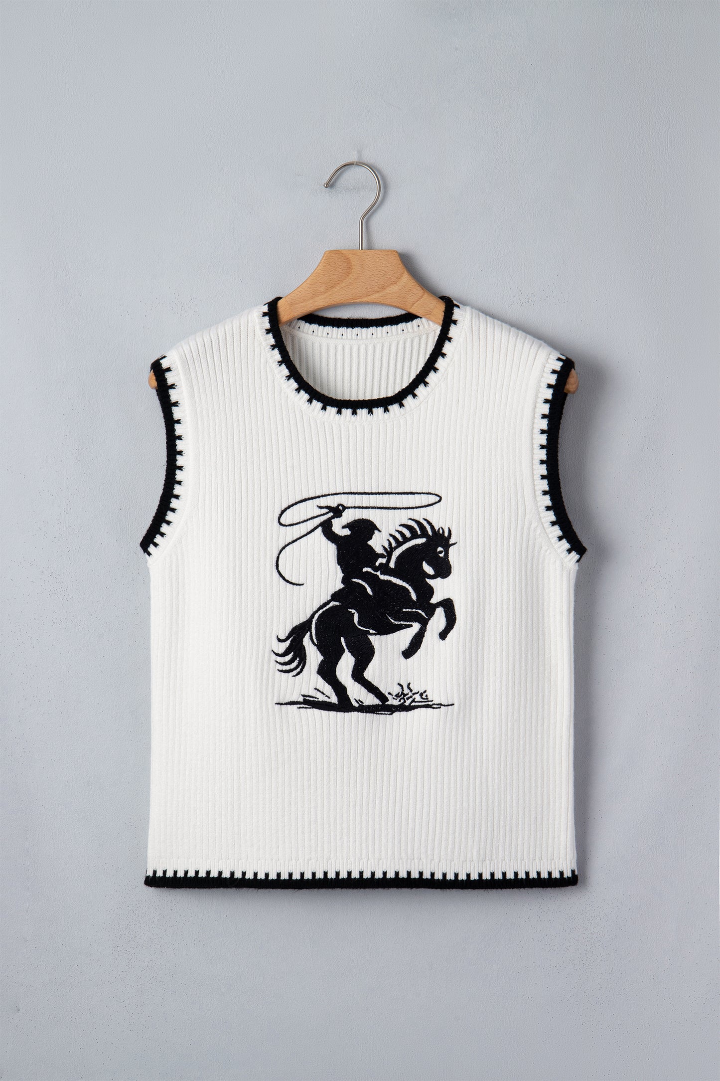 White Rodeo Cowboy Contrast Trim Sweater Vest