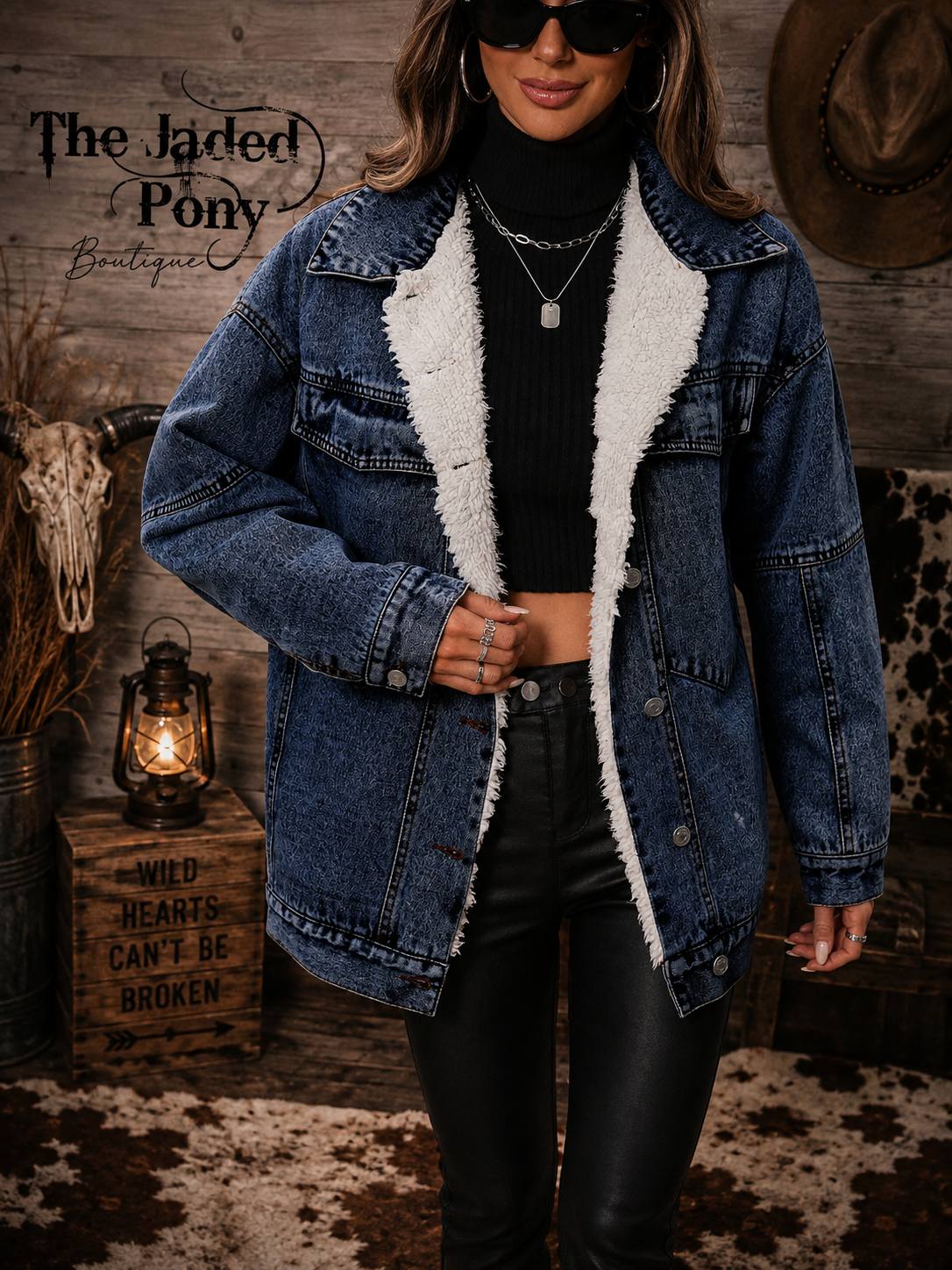 Sherpa-Lined Button-Up Denim Jacket