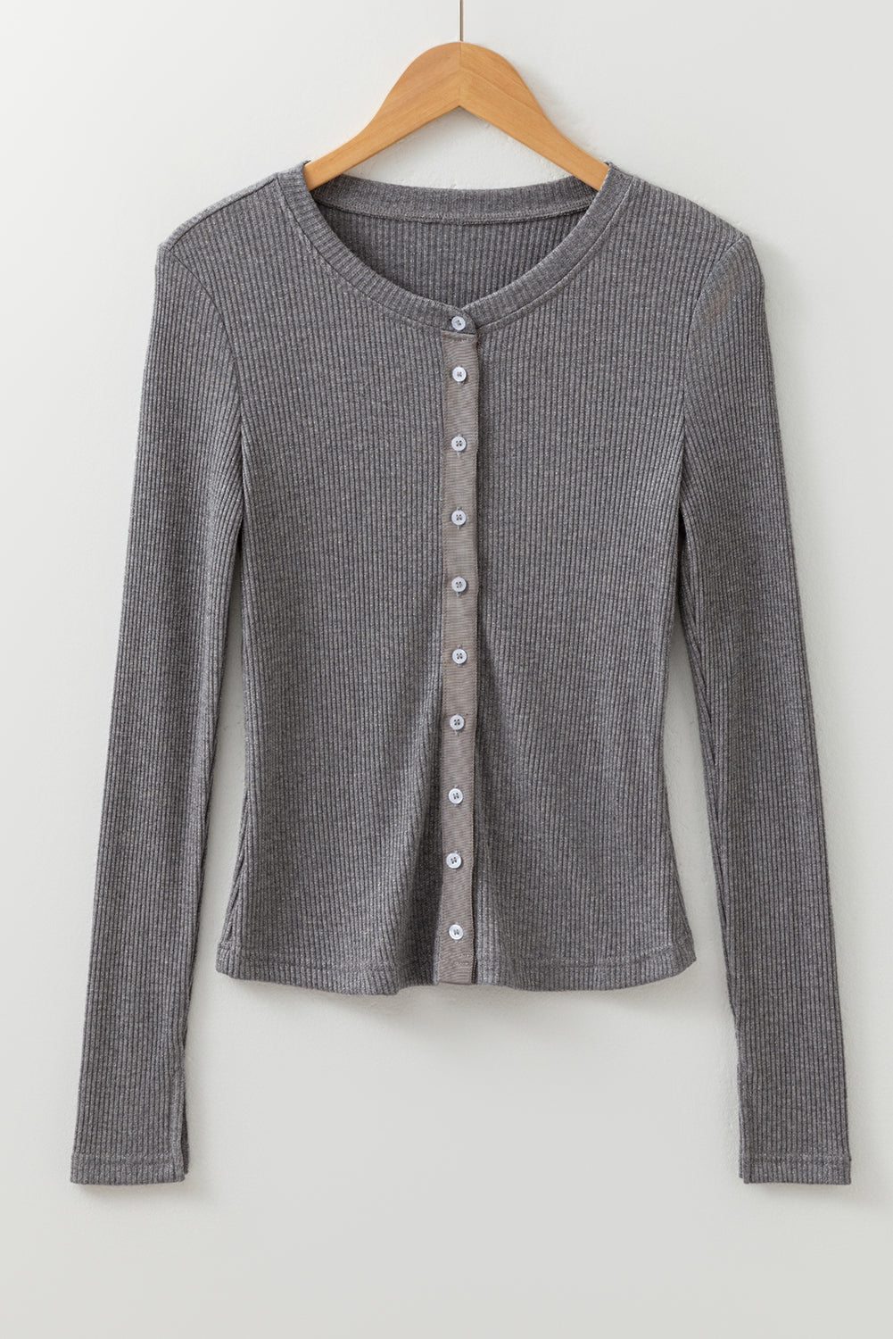 Ribbed Knit Button Down Slim Cardigan