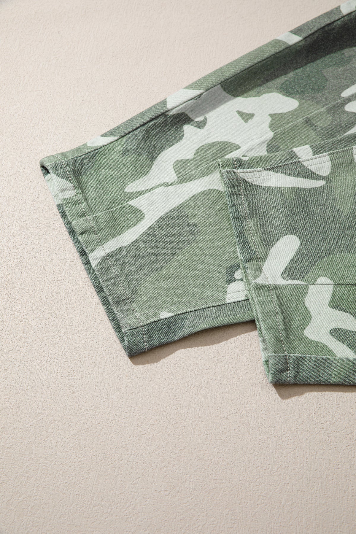 Green Camo Button Fly Straight Leg Ankle Jeans