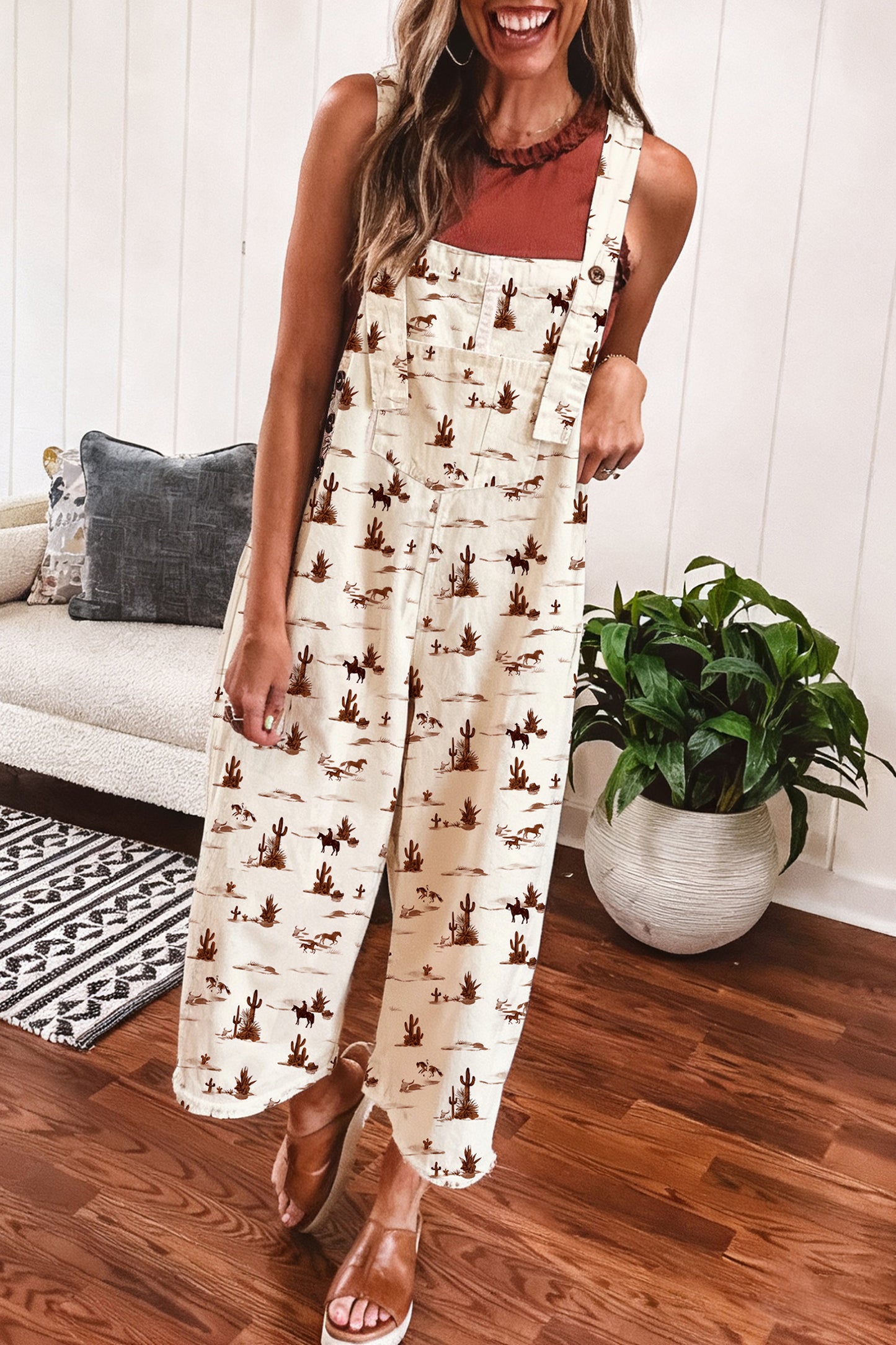Free Rein Western Printed Jumpsuit – Relaxed Fit Cotton Dungarees