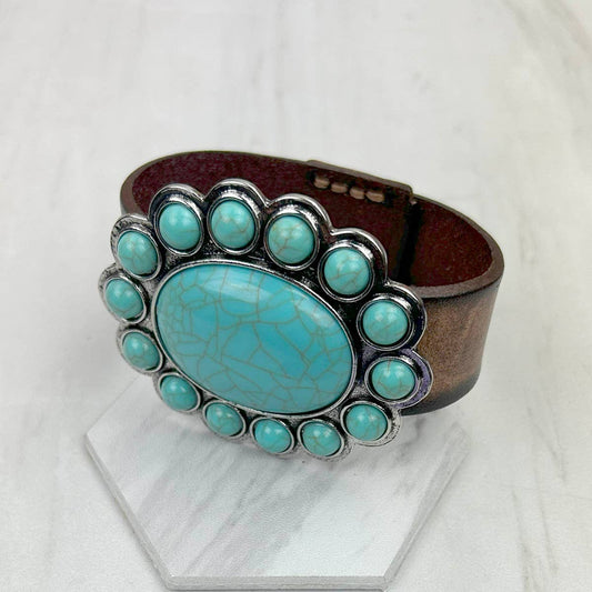 Brown Leather Bracelet with Large  Concho 💙