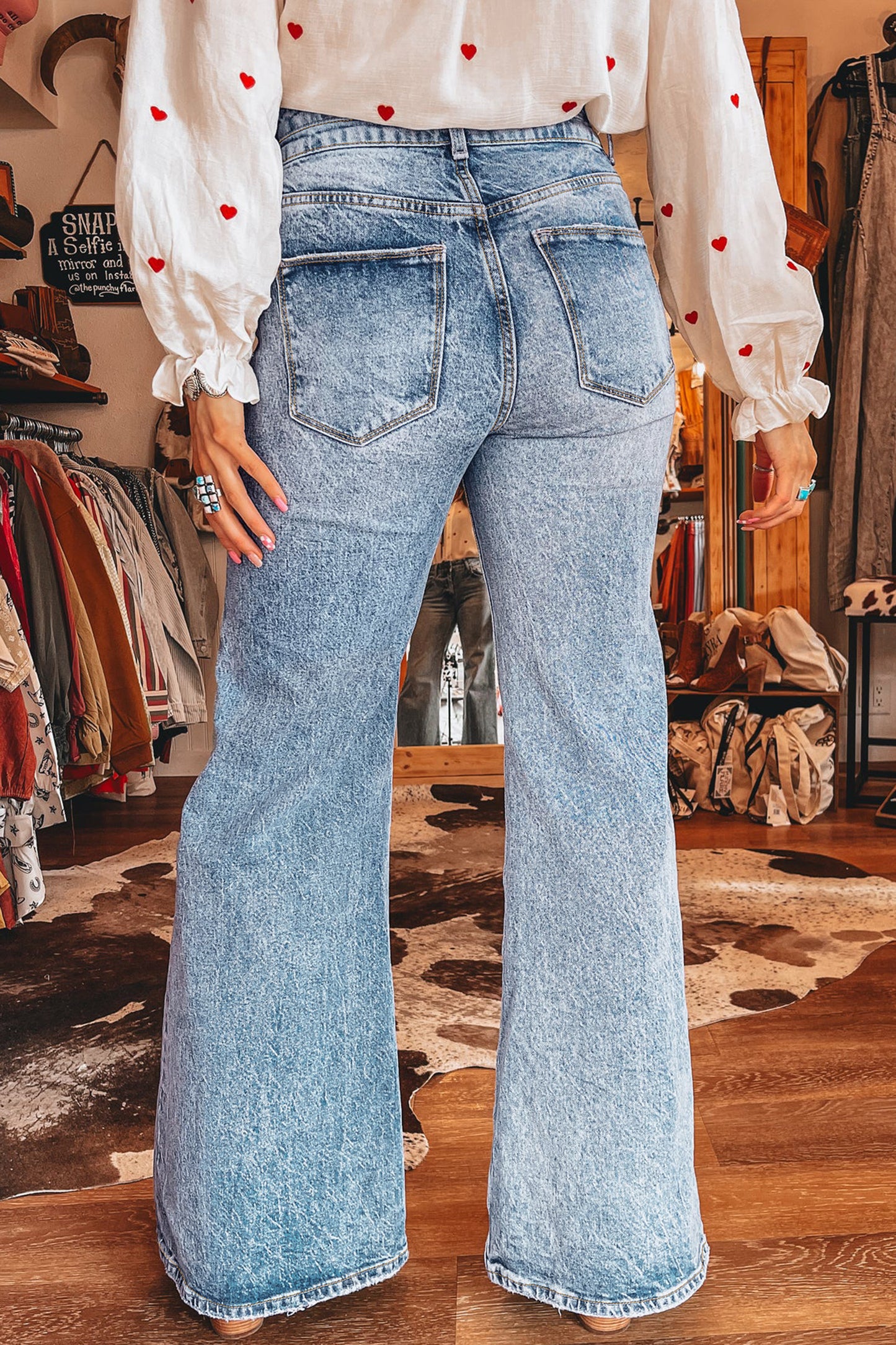 Beau Blue Acid Wash High-Rise Flare Jeans