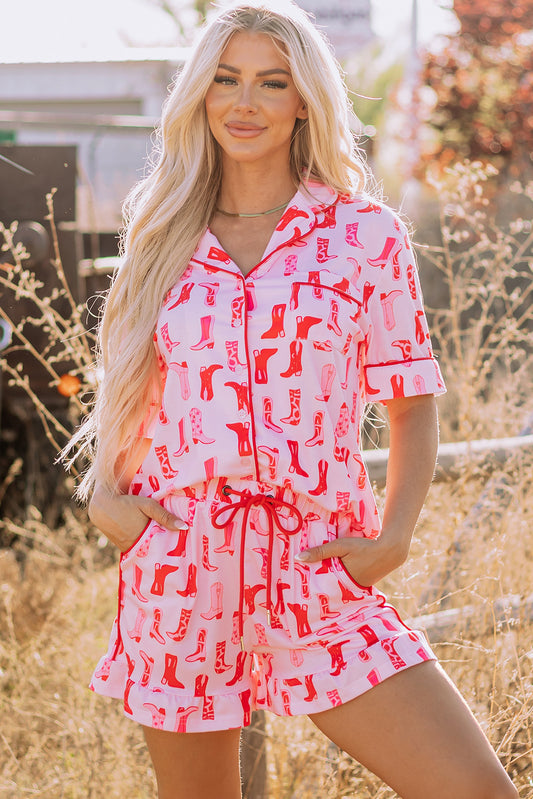 Cowgirl Boots Printed Shorts Pajama Set