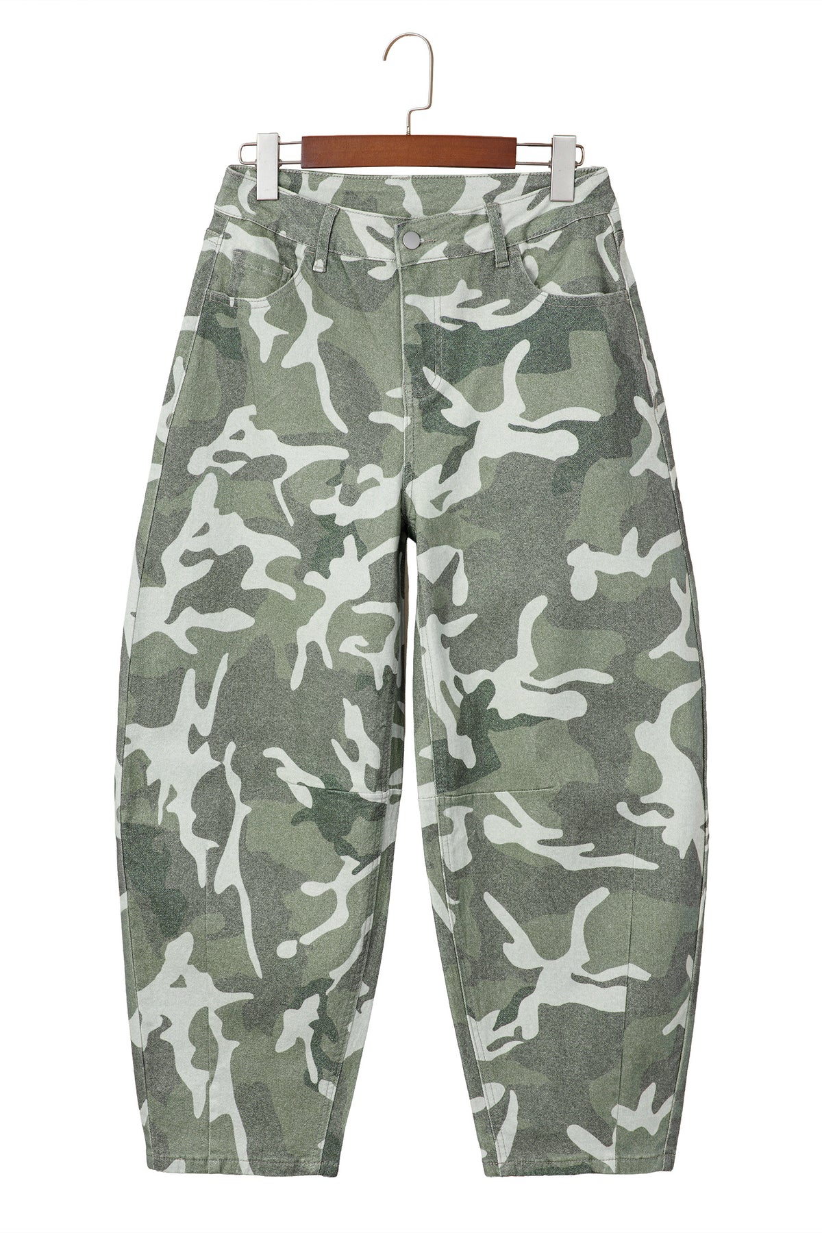 Green Camo Button Fly Straight Leg Ankle Jeans