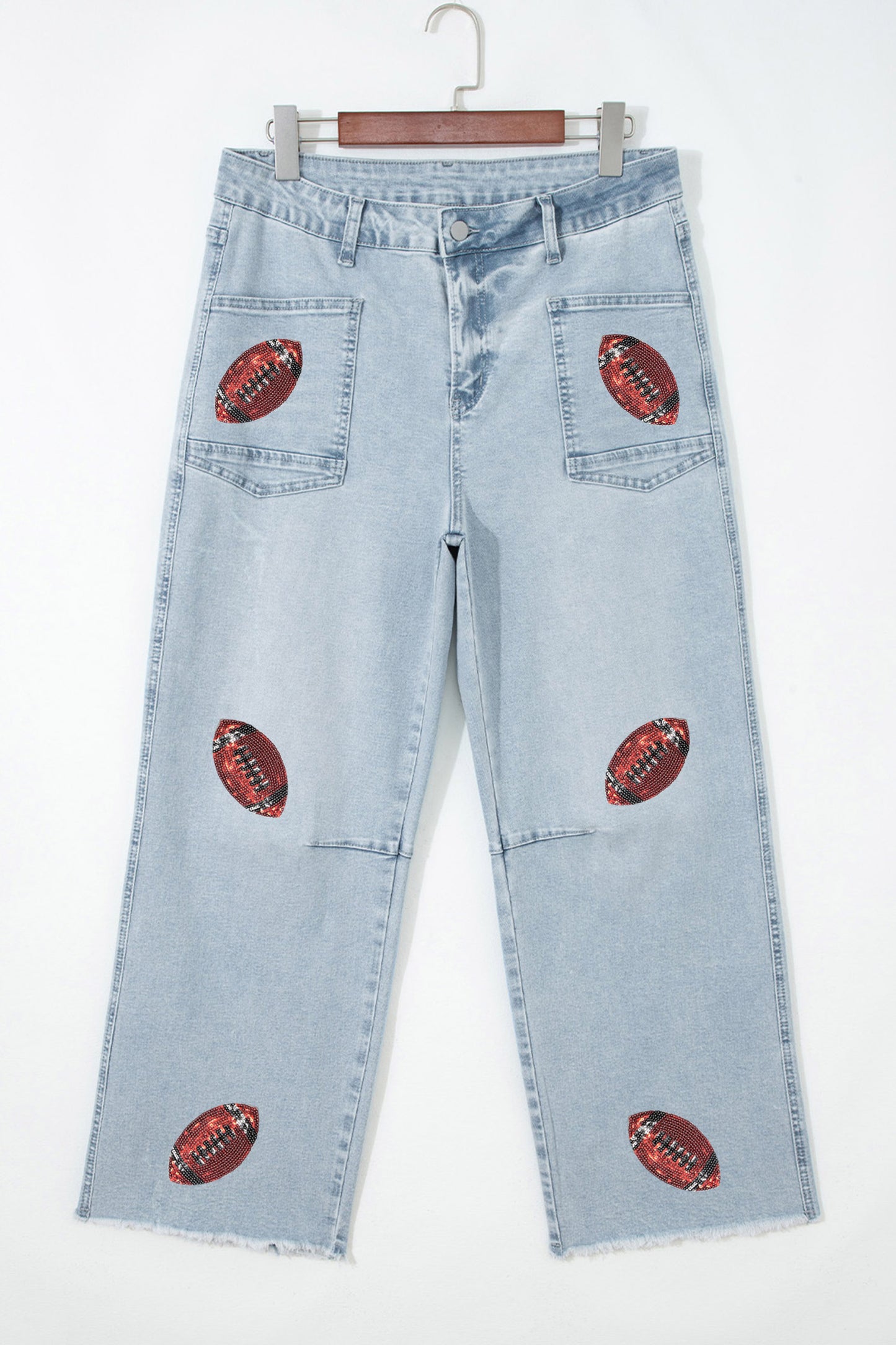 Beau Blue Sequin Football Raw Hem Jeans