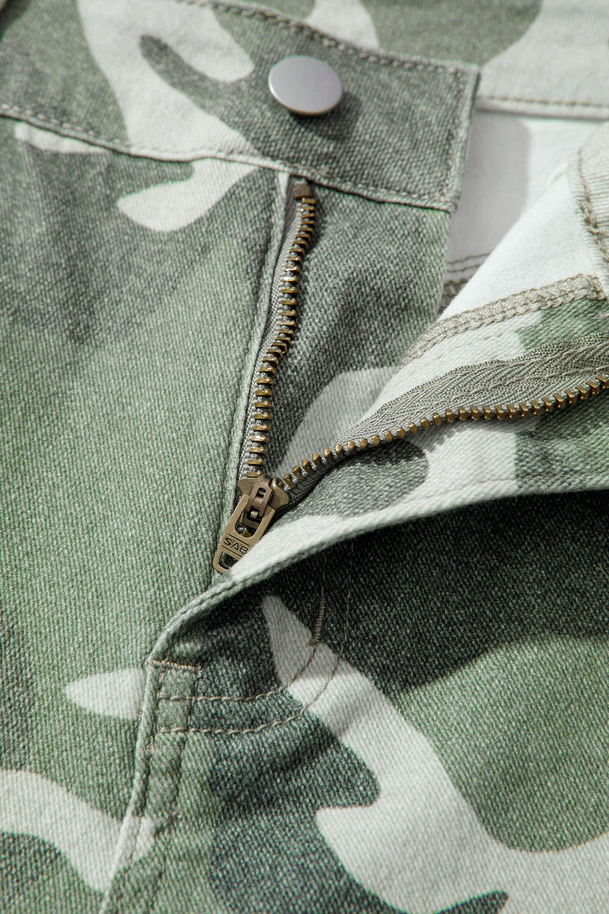 Green Camo Button Fly Straight Leg Ankle Jeans