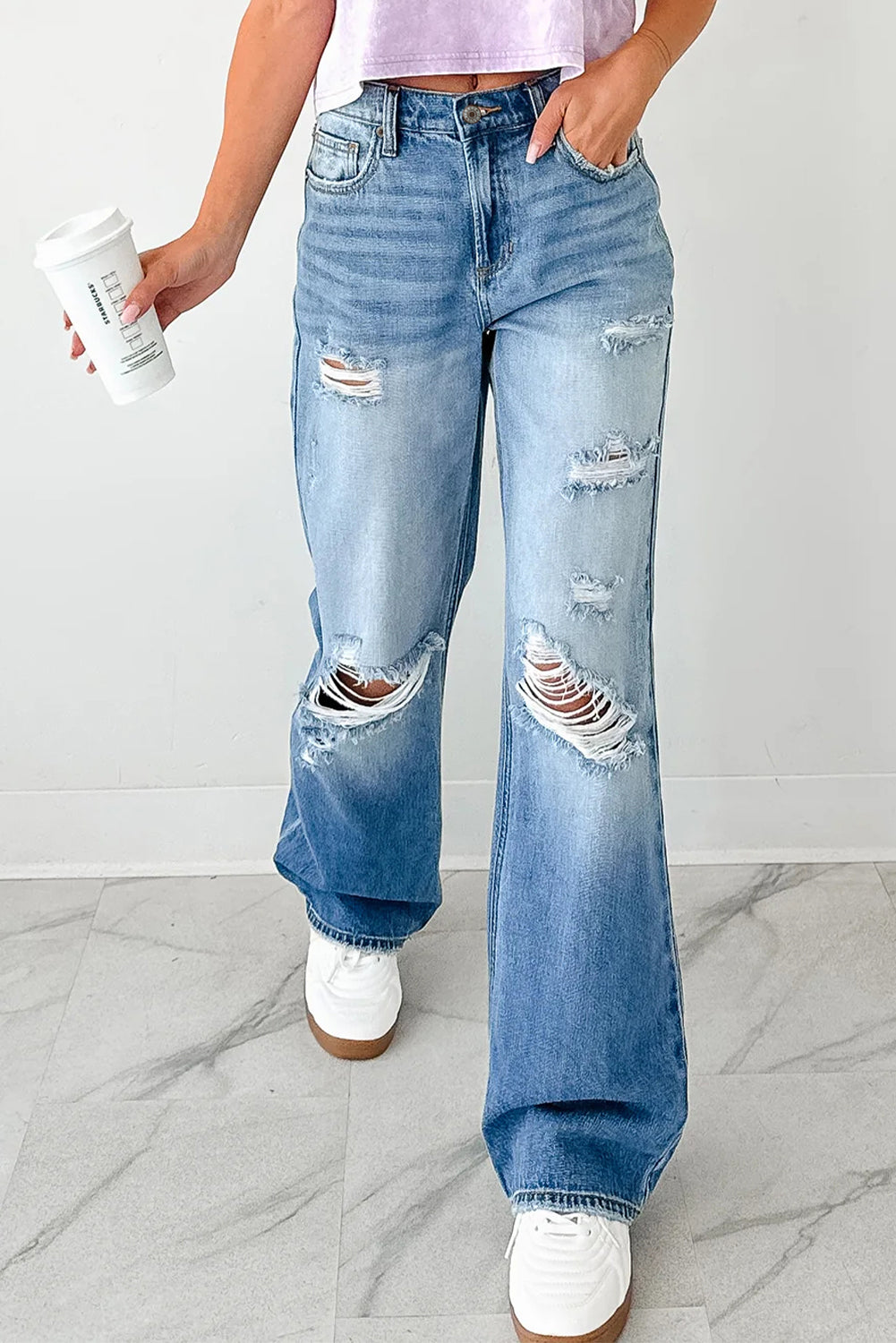 Mid Rise Distressed Sneak Peek Straight Leg Jeans 👖✨