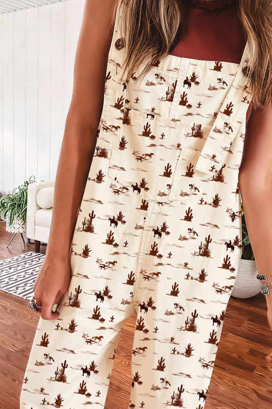 Free Rein Western Printed Jumpsuit – Relaxed Fit Cotton Dungarees