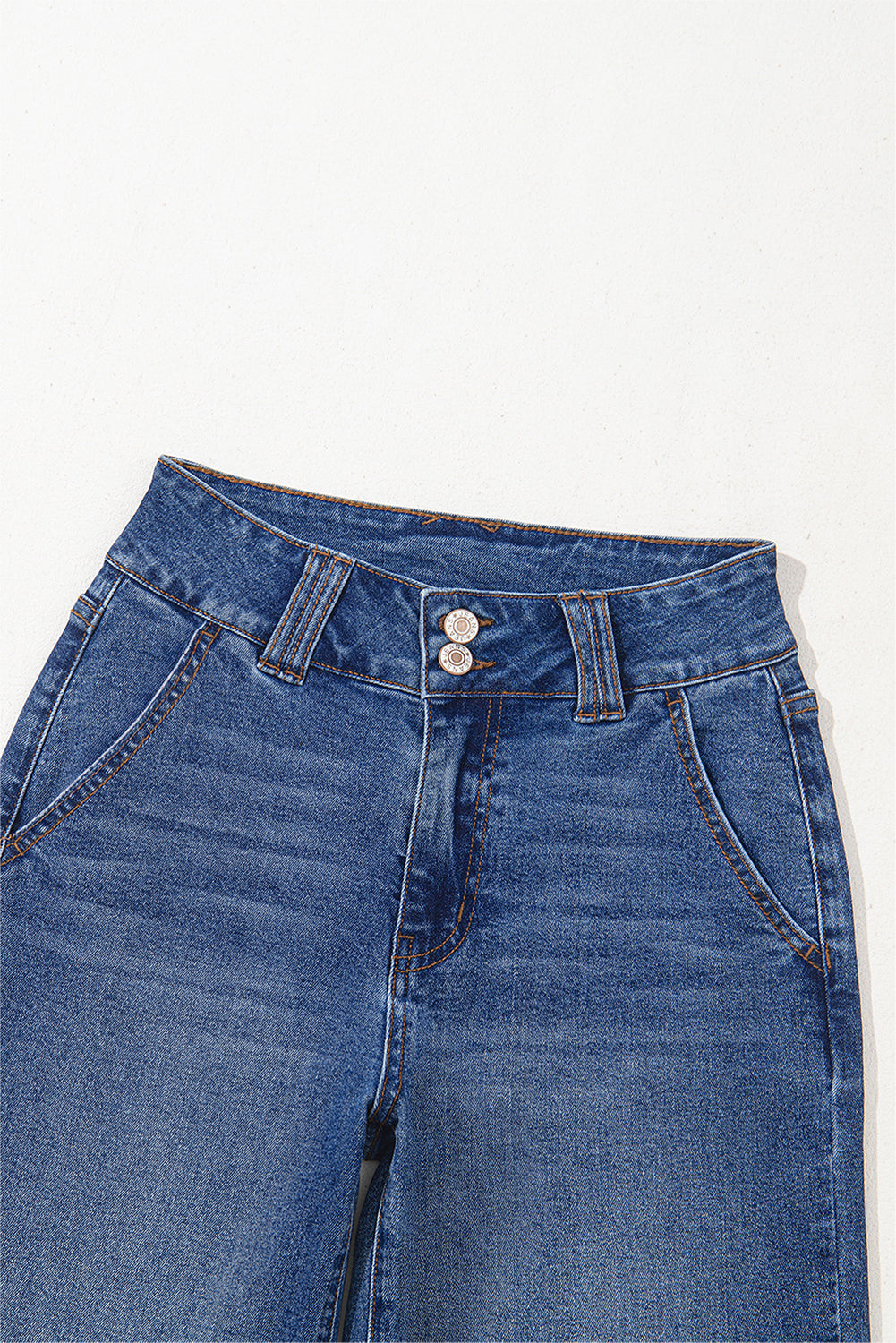 Double Button Zip Fly Straight Leg Jeans