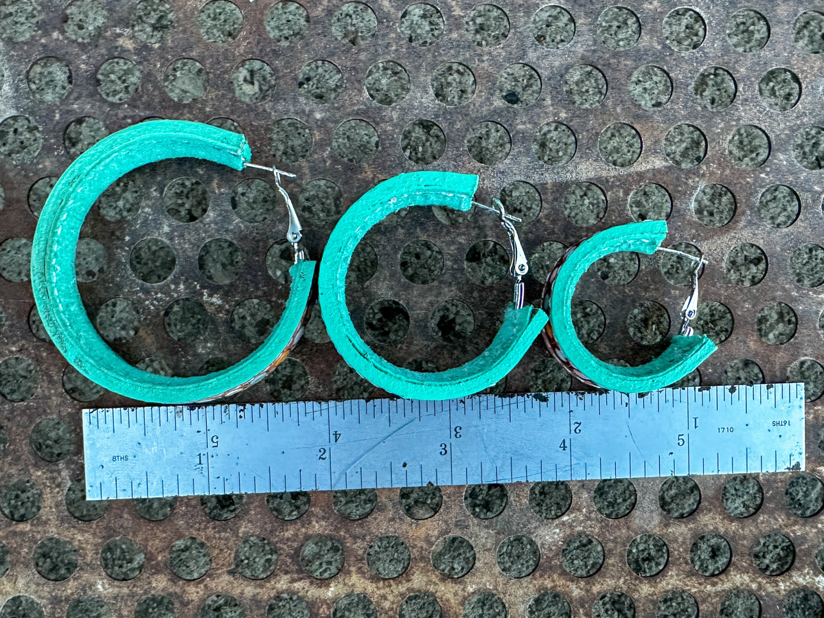 Vera Hoops — Hand-Tooled Turquoise Leather Earrings
