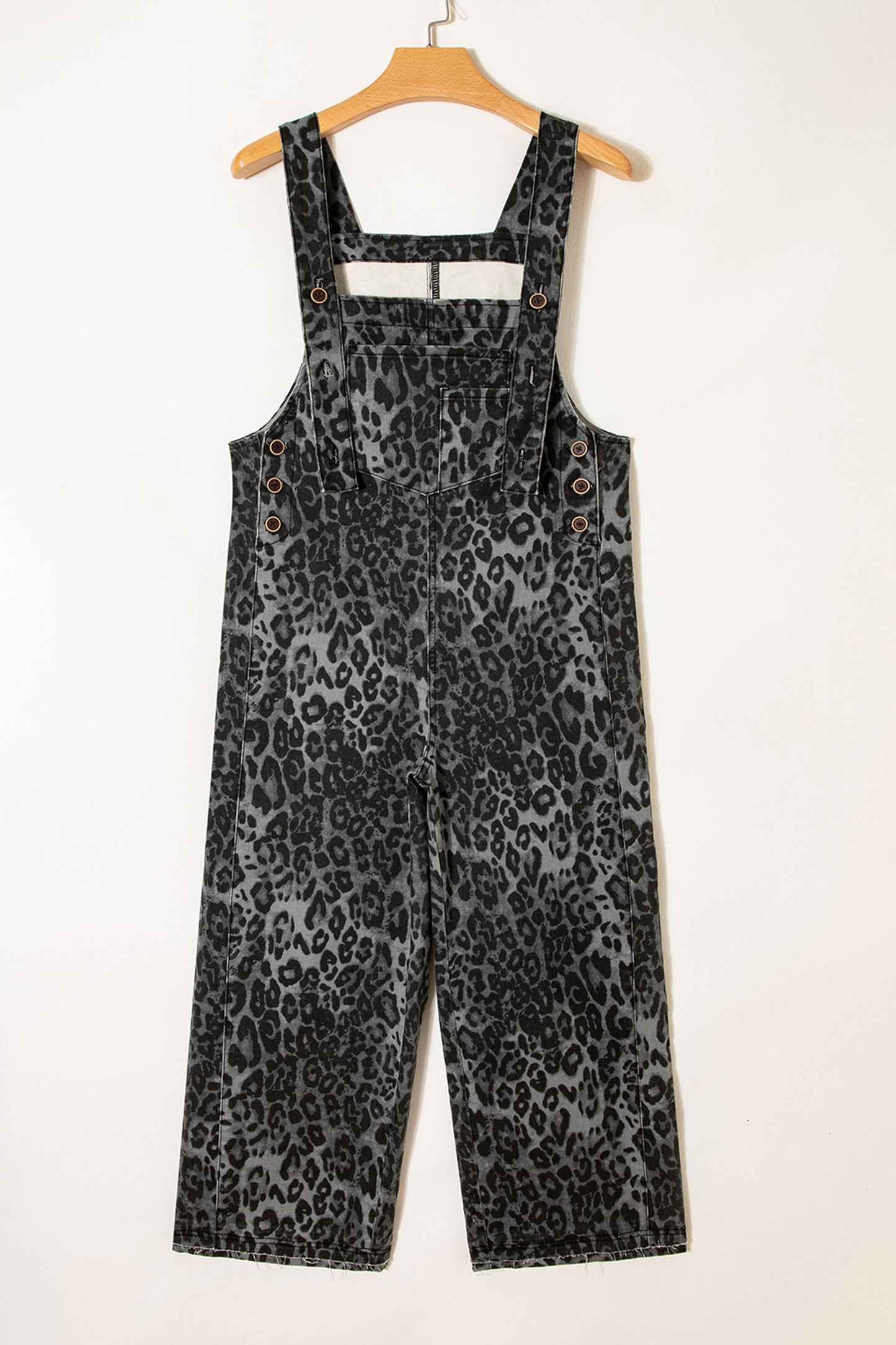 Leopard Print Cropped Denim Overalls